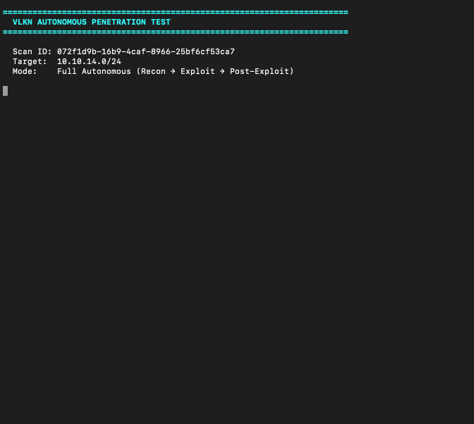 VLKN CLI demo showing autonomous vulnerability discovery
